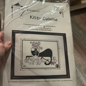Calico Crossroads KITTY CUISINE cat flowers cookbook counted cross stitch kit